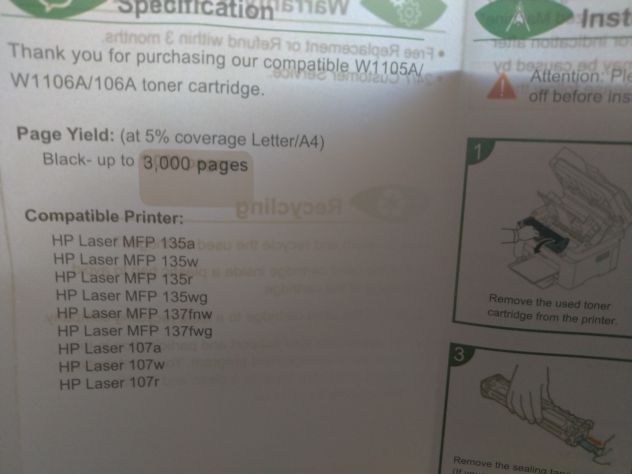Cartucce Toner per HP W1105A/W1106A/106A - Foto 3